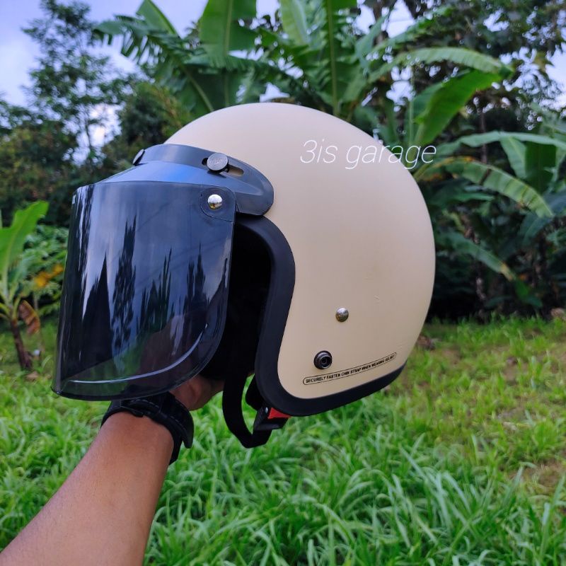 HELM BOGO DEWASA WANITA RETRO FULL LEHER SNI KACA DATAR