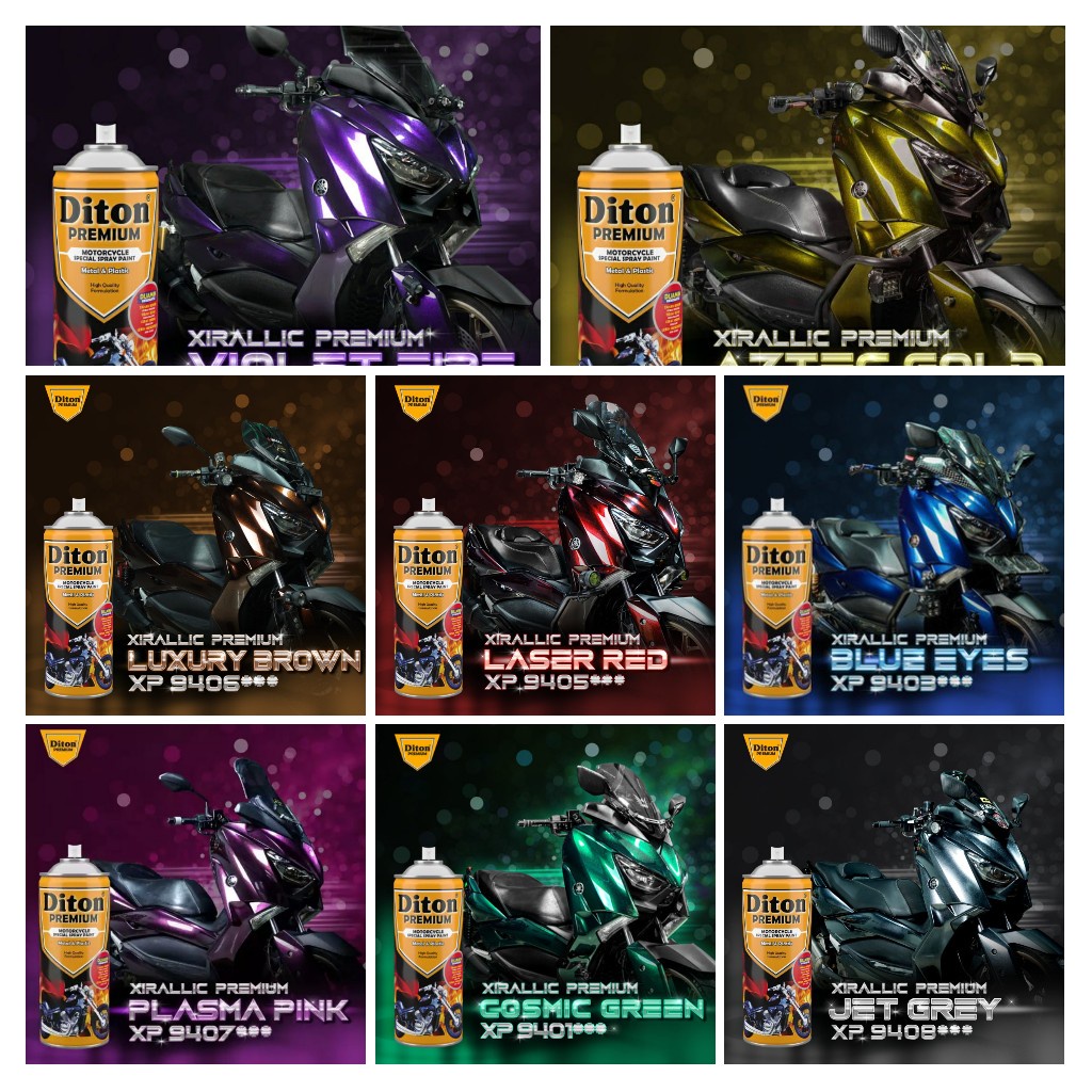 XIRALLIC PREMIUM COLORS BY DITON PREMIUM Pilok Pilox Cat Semprot DITON Cosmic Green, Aztec Gold, Blue Eyes, Violet Fire, Laser Red, Luxury Brown, Plasma Pink and Jet Grey) 400cc