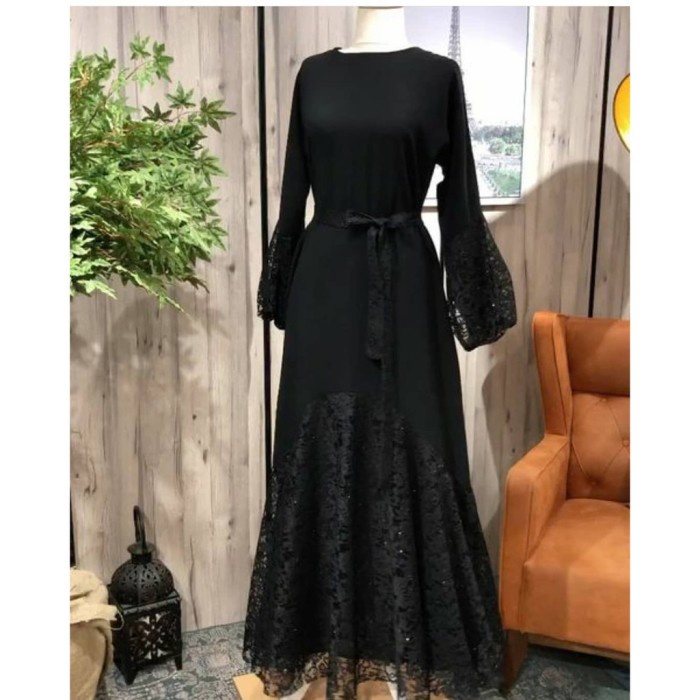 TERBARU     Abayah Dress Gamis Hitam Mxy Brokat Arab