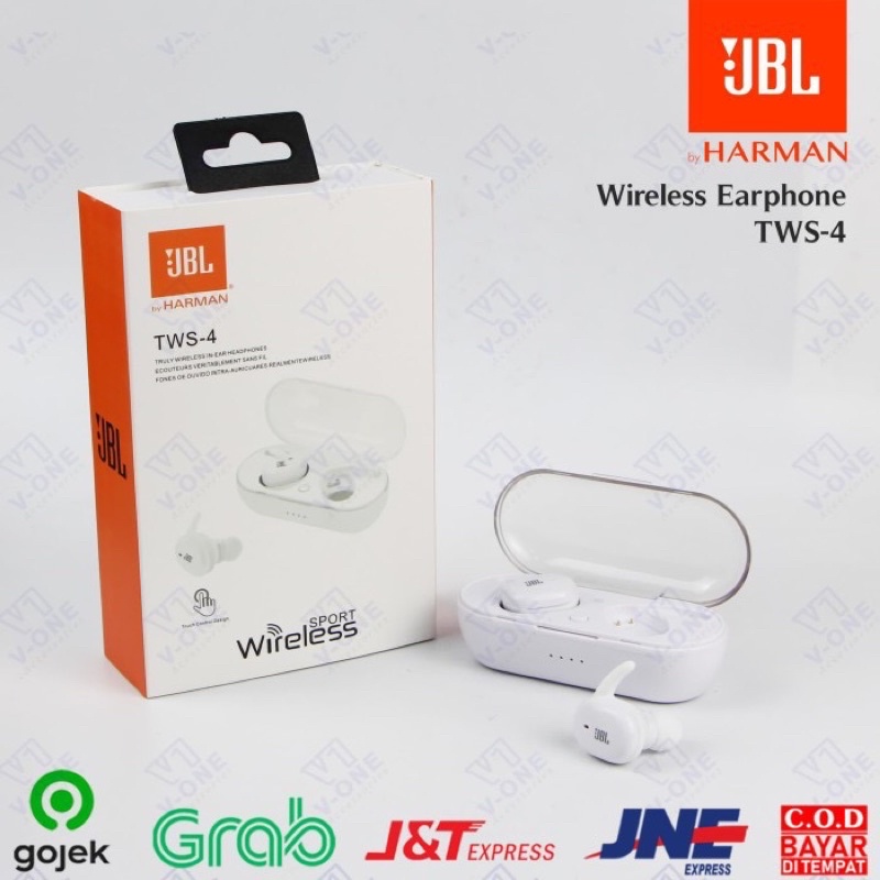 Headset Bluetooth JBL TWS-4 V5.0 Wireless Touch Control Earphone Stereo dapat 2 Pcs kanan kiri Ready Stok