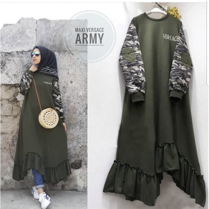 Maxi Versacee Army [Hijab 0111] RKL Baju Gamis Wanita Muslim