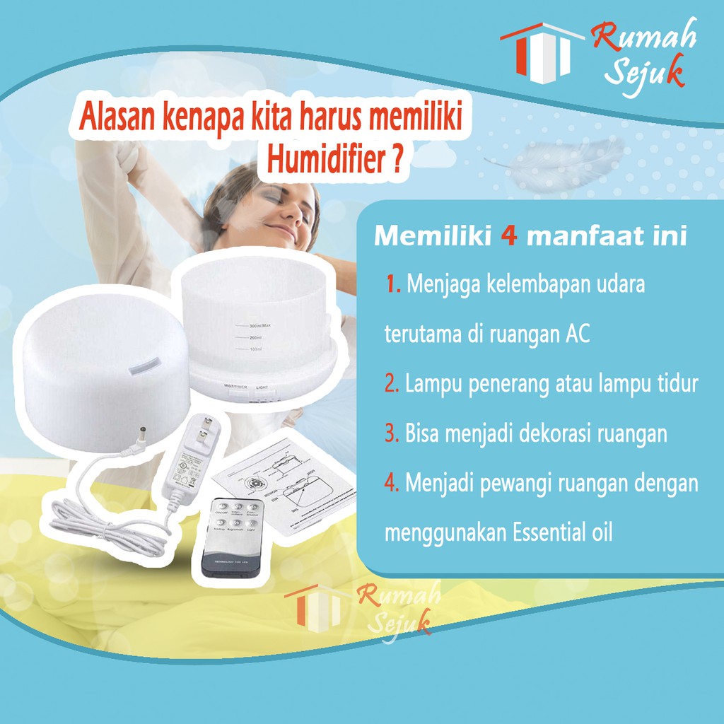 RS - Air Humidifier Diffuser Aromaterapi Alat Pengharum Ruangan Difuser Disfuser Unik Lucu RS-H4 Humdifier Purifier Difusser Defuser Humidifer Humadifier Humudifier Dispuser Humifider Portable Mobil Car Uap Hiasan Kamar Lampu LED Free Gratis Oil