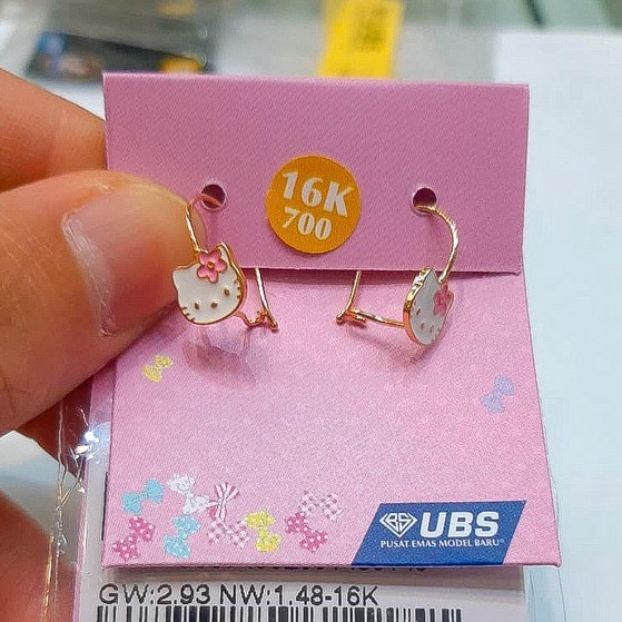 Anting kerabu desi anak dan dewasa emas asli kadar 700 70 16k Hello Kitty MELODY pink Sanrio gold whitegold rosegold