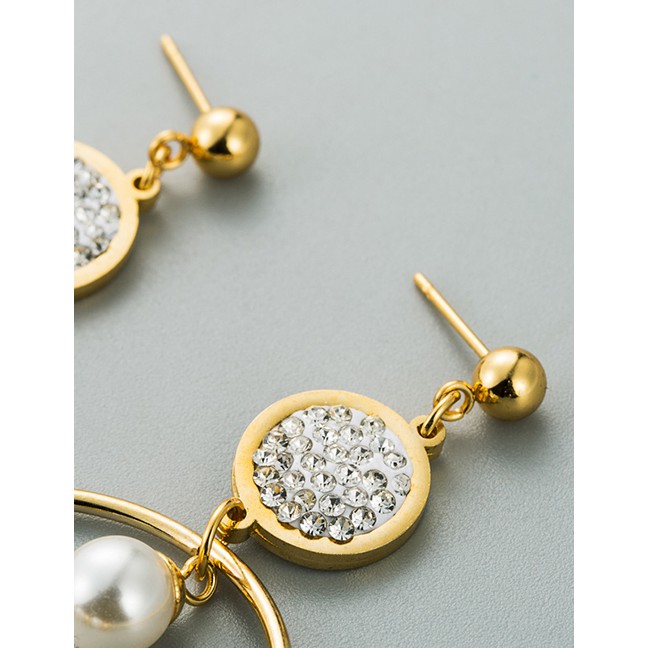 LRC Anting Tusuk Fashion Golden 14k Yellow Gold Earrings With Rhinestones D59926