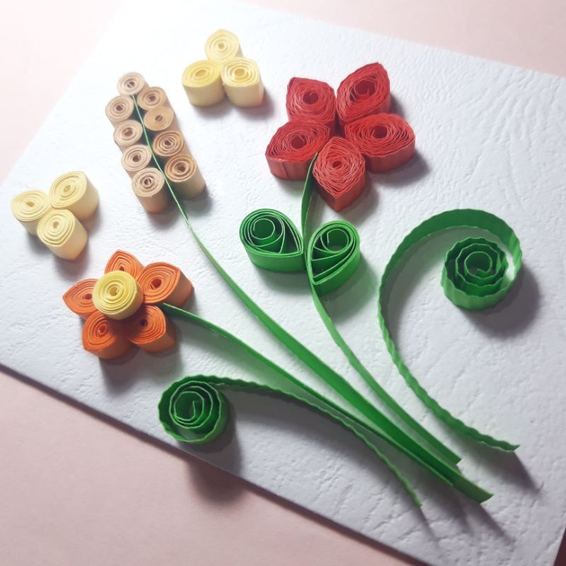 Kartu ucapan ultah / anniversary / wedding bunga quilling