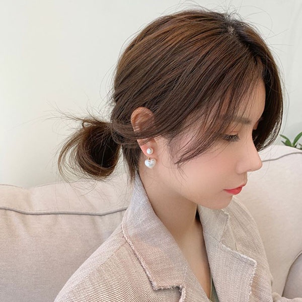 anting hati mutiara simple heart pearl earrings (3G4) jan273