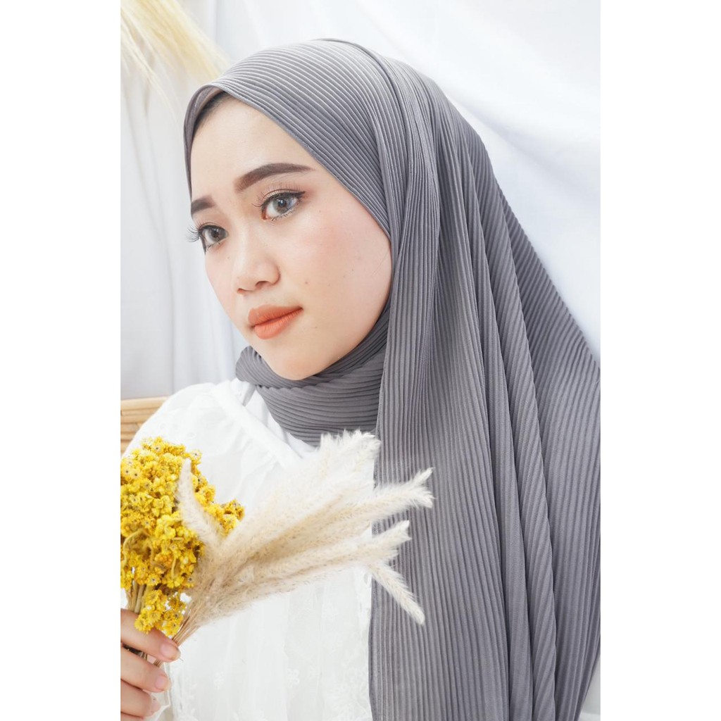 PLEATED SHAWL / PASHMINA FULL PLISKET-Dark Grey