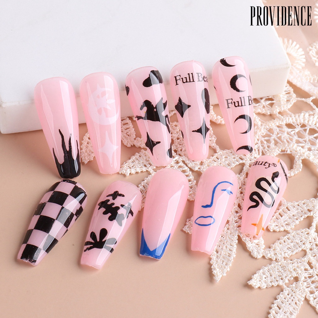 Providence 10Pcs/Set Nail Transfer Various Patterns DIY Colorful Nail Plaid Decal Adhesive Slider for Female