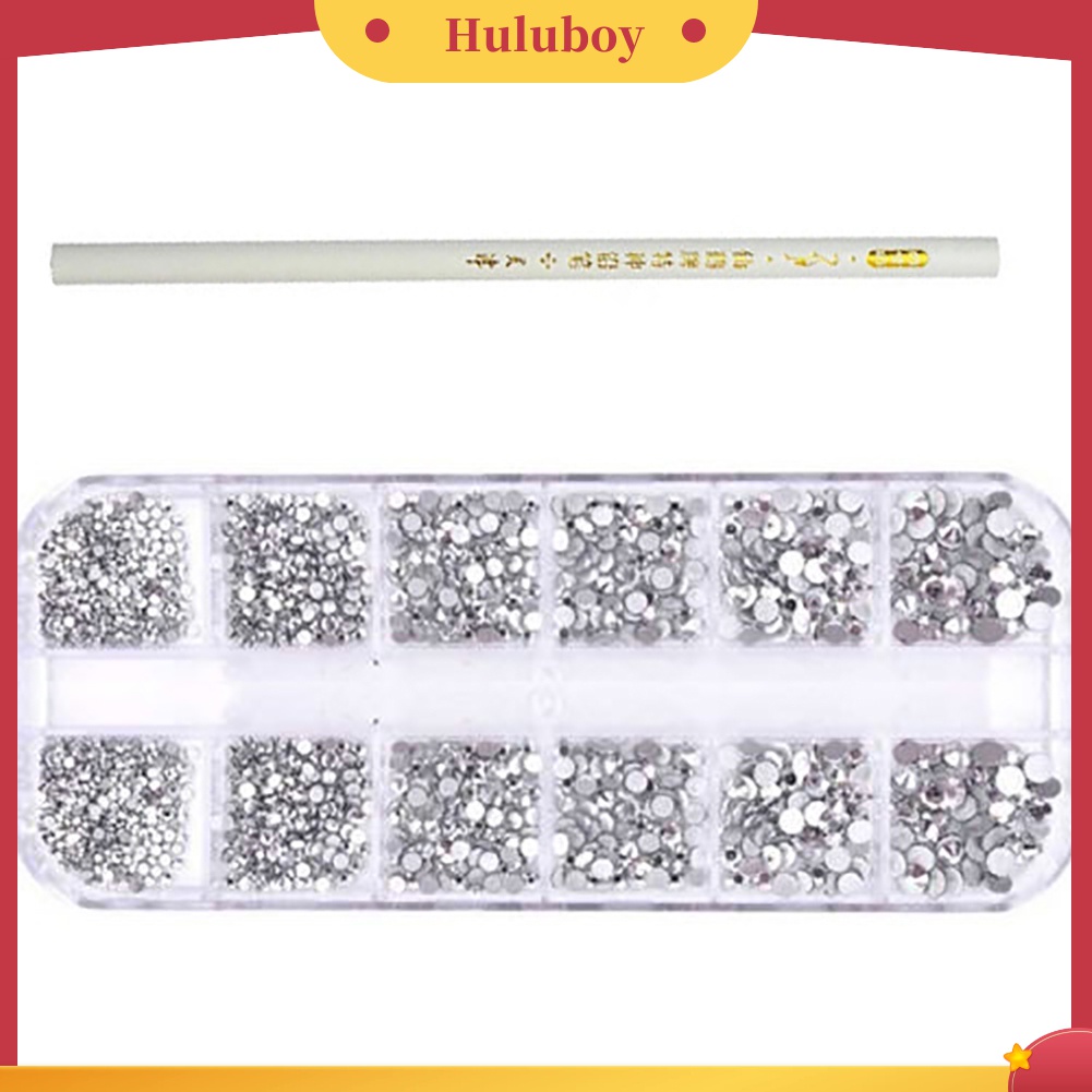Huluboy Huluboy♡ 12 Warna Campur Berlian Imitasi Dengan Dotting Pen Untuk Dekorasi Nail Art