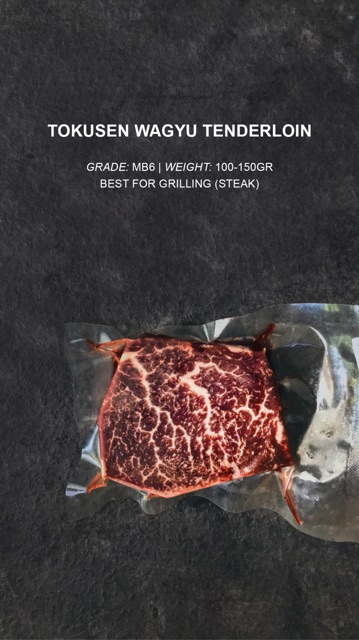 

Tenderloin Wagyu Mb6 / Daging sapi wagyu / Tokusen wagyu / Steak wagyu