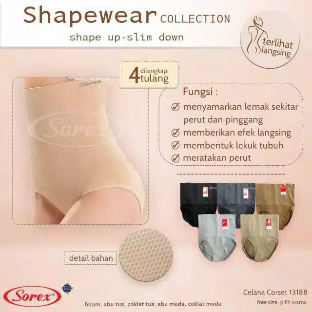 cd celana dalam corset sorex 13187 13188 13189 stagen pelangsing perut slimming corset