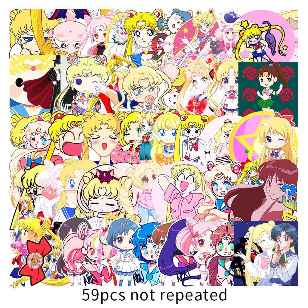 Agustina Sailor Moon Stiker Tahan Air Label Dekorasi Gitar Kartun Gadis Gaya Diary Stiker Perlengkapan Kantor Sekolah Koper Skateboard Graffiti Stiker