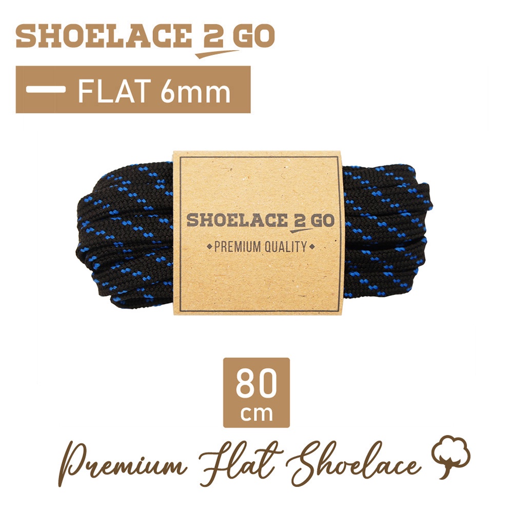 SHOELACE 2 GO PREMIUM TALI SEPATU MOTIF GEPENG PIPIH FLAT N38 - BLACK WITH BLUE STRIPES