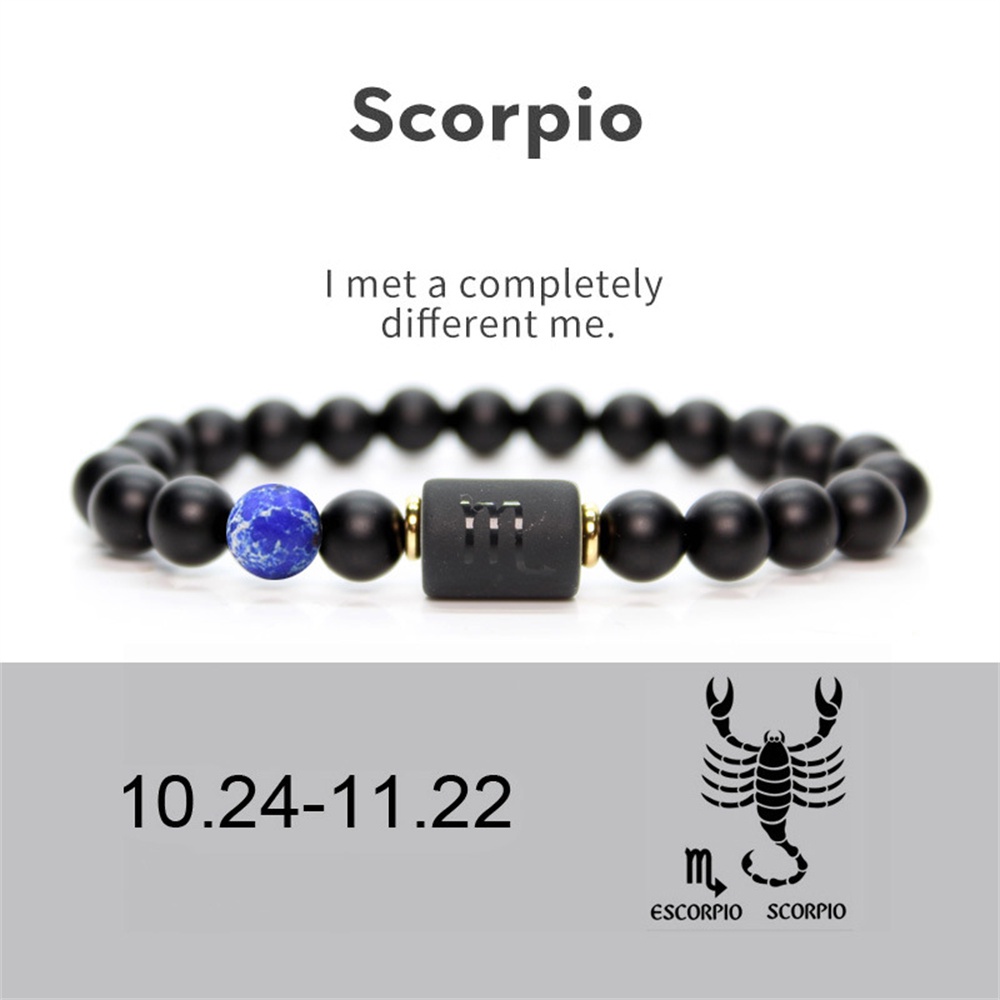 Gelang Manik-Manik 12 Zodiak Warna Hitam Matte Untuk Pasangan