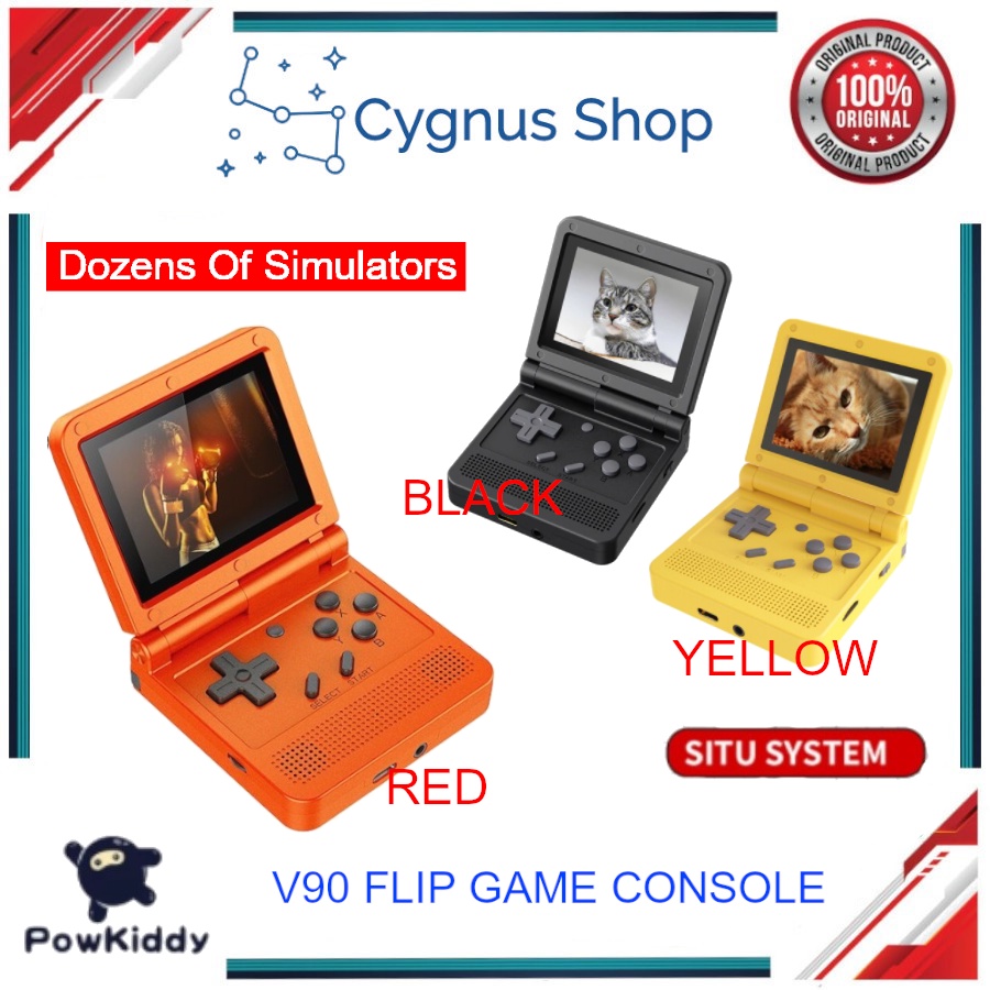 POWKIDDY V90 Retro Flip Handheld Game Player 3.0 inch IPS Pocket Mini Video Games