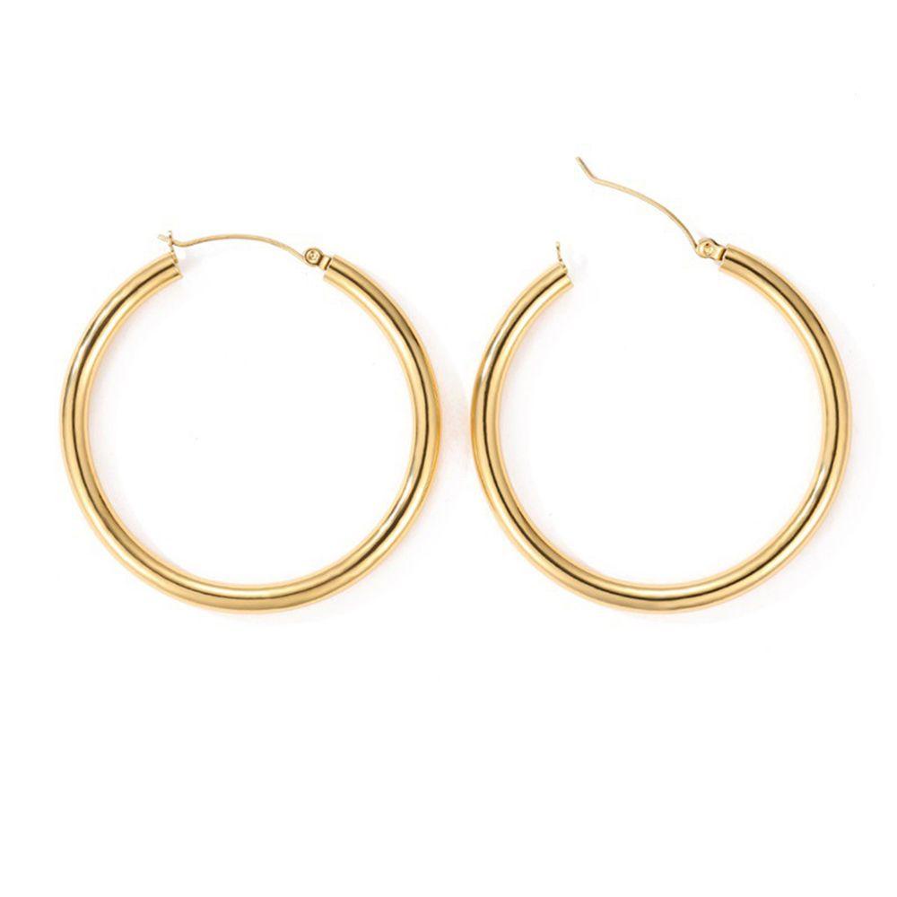 NEEDWAY Anting Hoop Geometris Trendi Telinga Gesper Lingkaran Gaya Keren Logam Glossy Gadis Gaya Korea Earrings