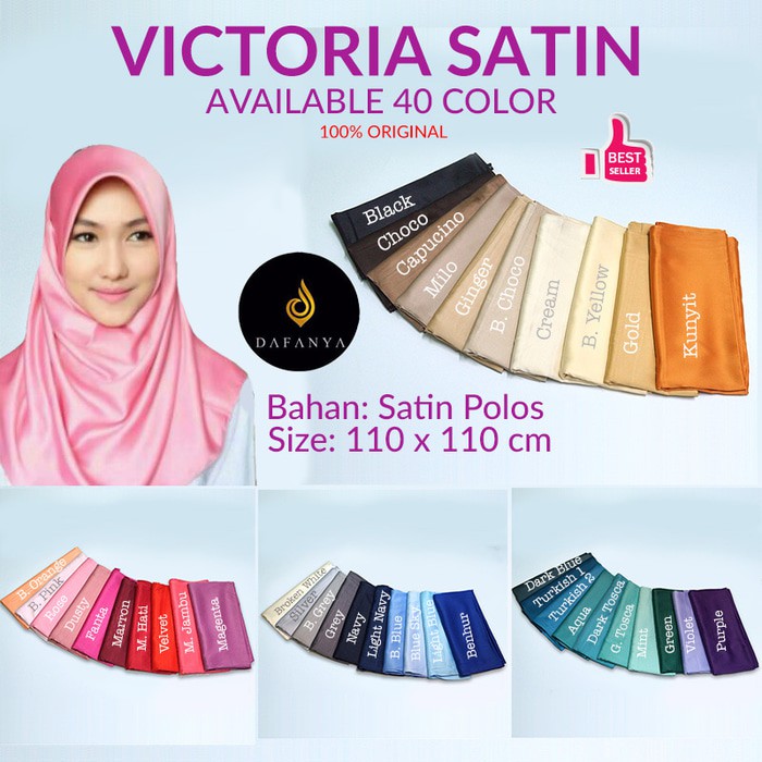Hijab Segi Empat Victoria Satin Polos Dafanya - Jilbab Kerudung Murah