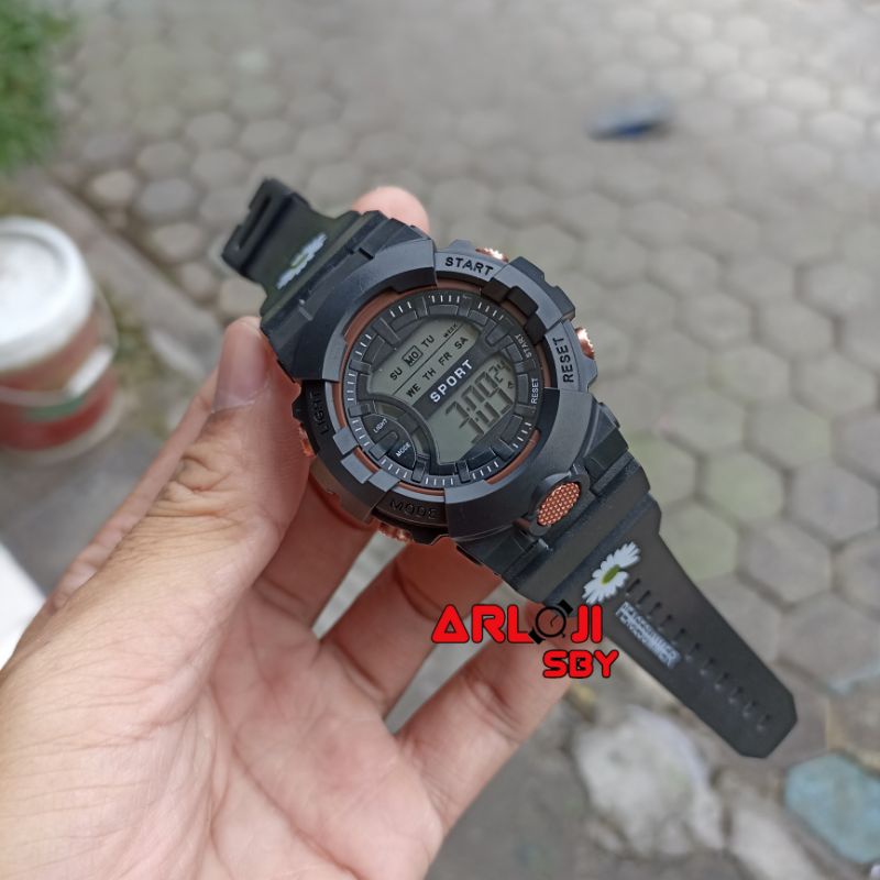 JAM TANGAN WANITA SPORT BUNGA DAISY DIGITAL STRAP RUBBER BUNGA BULAT TERMURAH