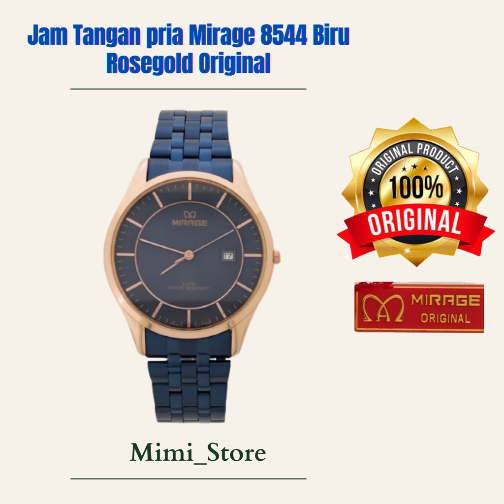 Jam Tangan pria Mirage 8544 Biru Rosegold Original