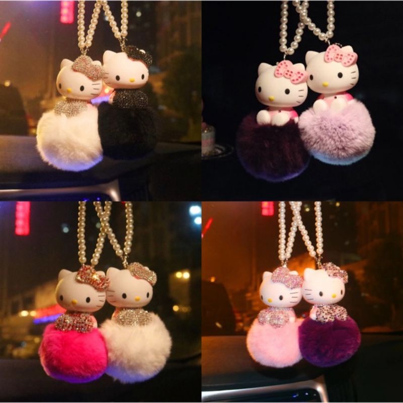 Hiasan Pajangan Dashboard Mobil Lucky Cat Bling Bling hello kitty Gantungan spion hello kitty bulu Car Hello Kitty Crystal Pendant Gantungan Pajangan Kaca Spion Tengah Mobil