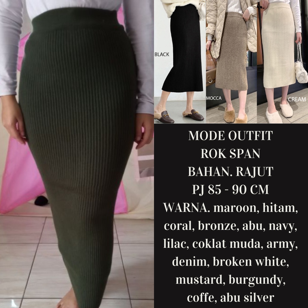 Rib Midi Knit Skirt / Rok Midi Rajut Korea / Rok Span Rajut Premium - Mode Outfit