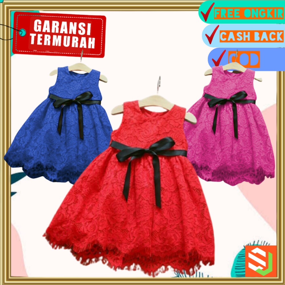Baju Dress Gaun Baju Natal Anak Cewe Cewek Perempuan Umur 2 3 4 Tahun Bahan Brokat LISKIDS