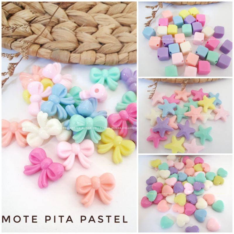 Aneka Mote Pastel | Mote Susu Mote Love, Bintang, Kupu, Bunga, Pita, Mickey | Manik Mote Pastel
