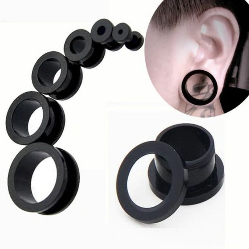 piercing telinga plastik / earplug tunnel / pirsing hitam plastik 12mm - 22mm
