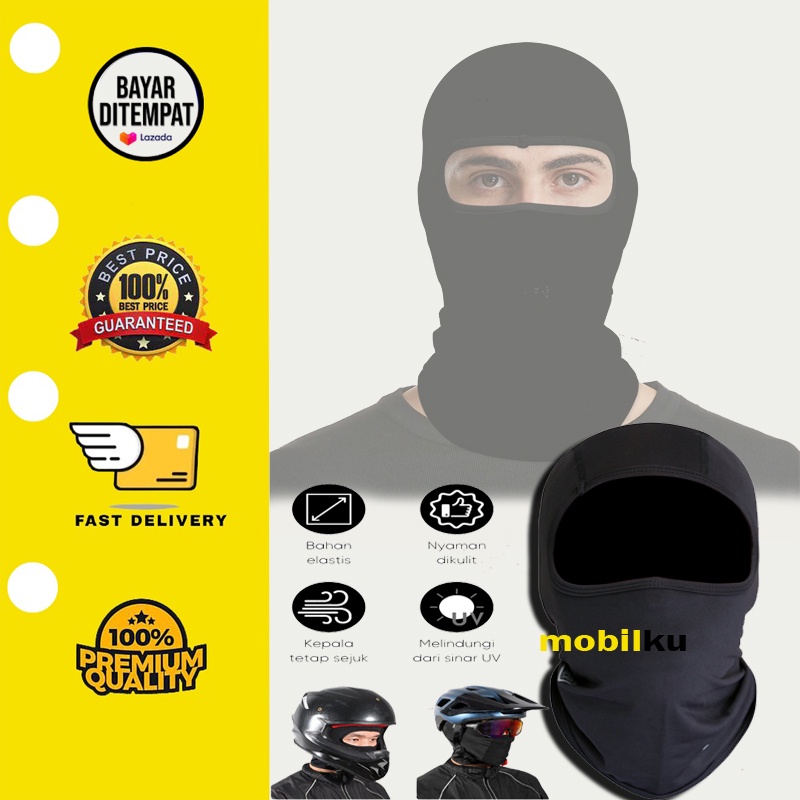 [BISA COD] Masker Buff Ninja Full Face Balaclava Spandex Hitam Polos Motor Helm