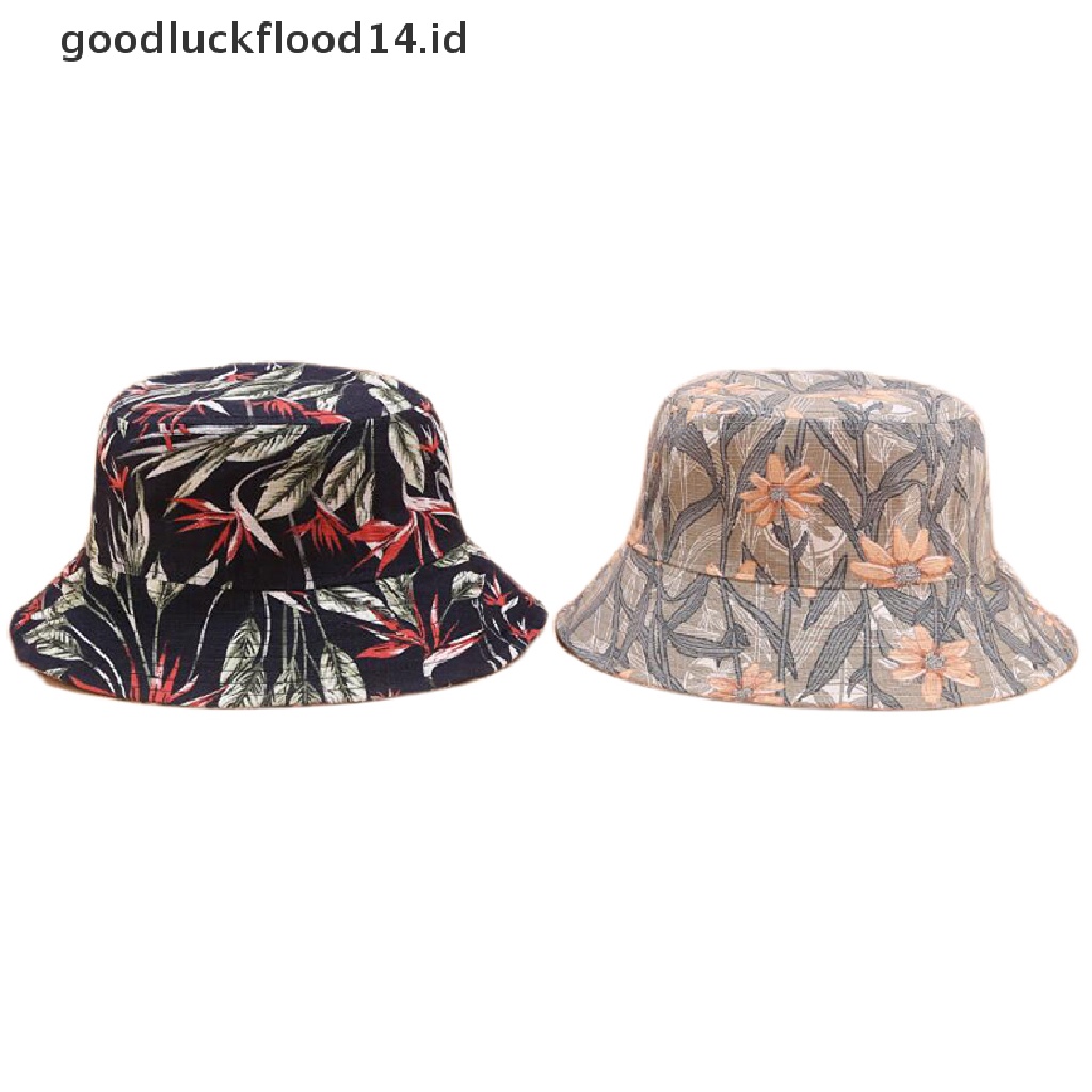 [OOID] Double Side Bucket Cute Flower Print Hat Fisherman Outdoor Sun Cap Hats Fashion ID