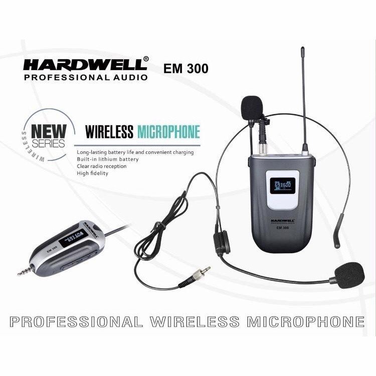 Mic Wireless Clip On Headset Hardwell EM 300 EM300 Original TERBAIK