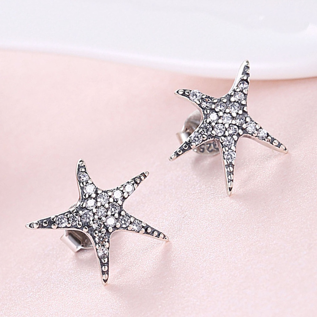 Hu Hu Hu Hu Hu Alat Bantu Pasang Kacamata♡ 1 Pasang Anting Stud Bentuk Bintang Laut Warna Silver Untuk Hadiah