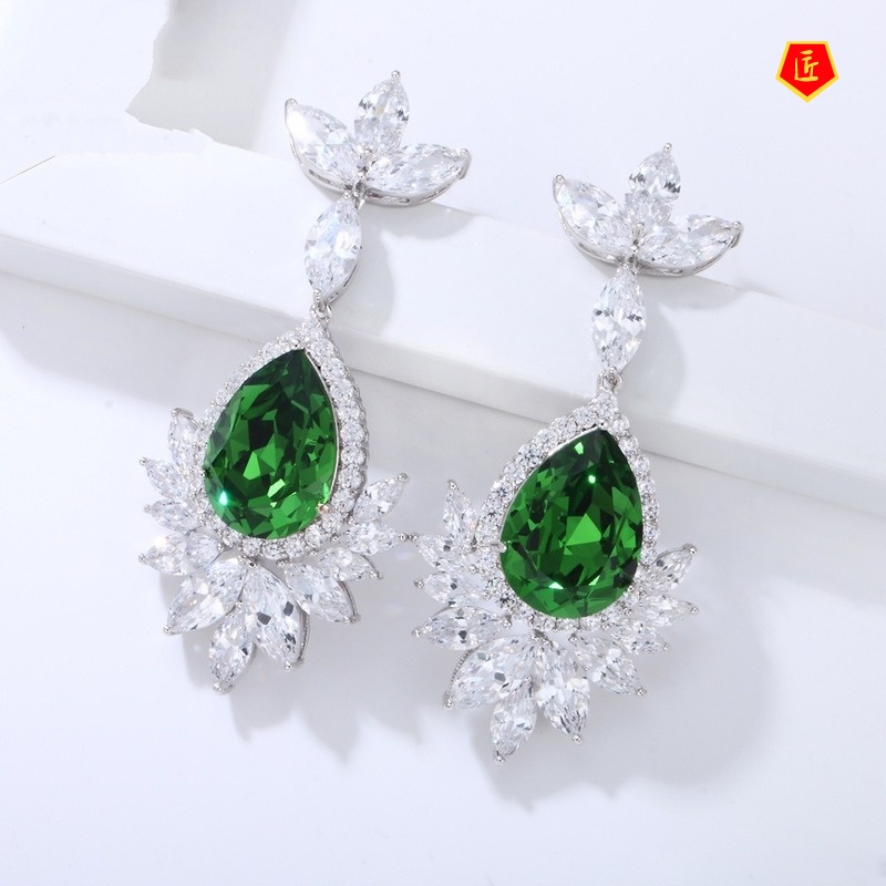 [Ready Stock]Women's Colorful Gem Inlaid Crystal Earrings