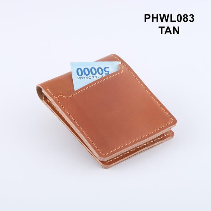 dompet pria kulit asli bifold model saku diluar warna tan - PHWL083