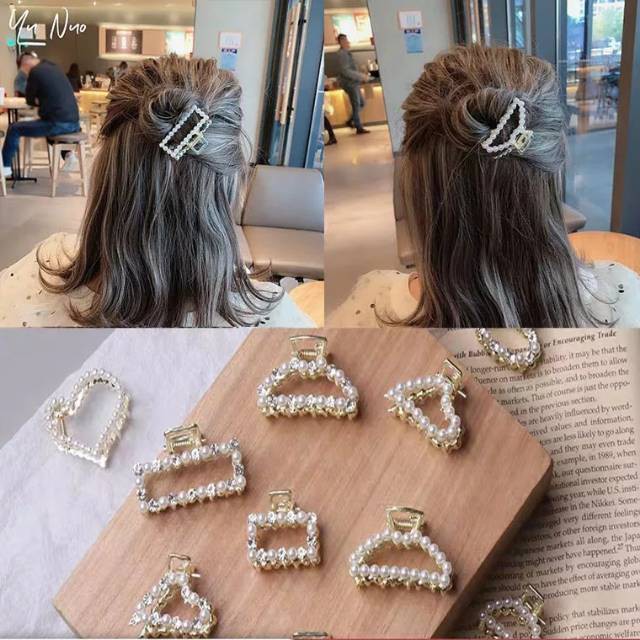 Jepit mixed metal lobang Pearl Korea isi 6 pcs.