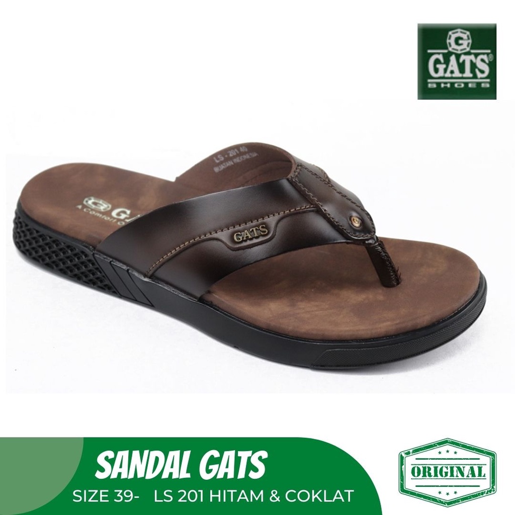 Sandal Jepit Casual Pria GATS LS201 Hitam Dan Coklat Sandal Jepit Kulit Asli Model Terbaru