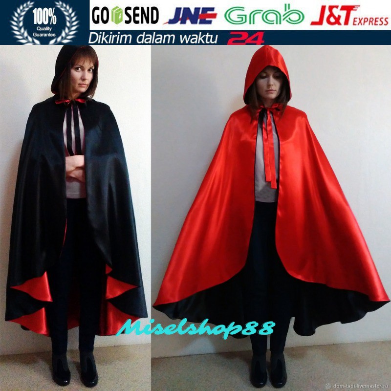 Jubah 2 in 1 merah hitam model baru penyihir red riding hood kostum