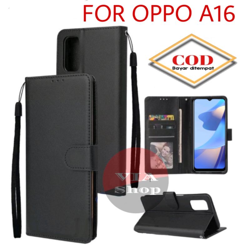 SARUNG BUKU UNTUK OPPO A16 /WALLET FLIP CASE LEATHER FOR OPPO A16