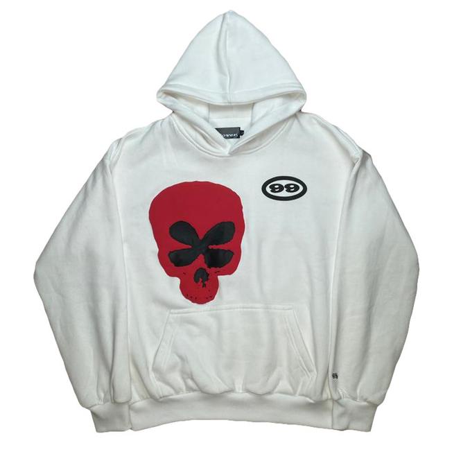 "FEELING LUCKY" SKULL WHITE HOODIE 99CLOVER