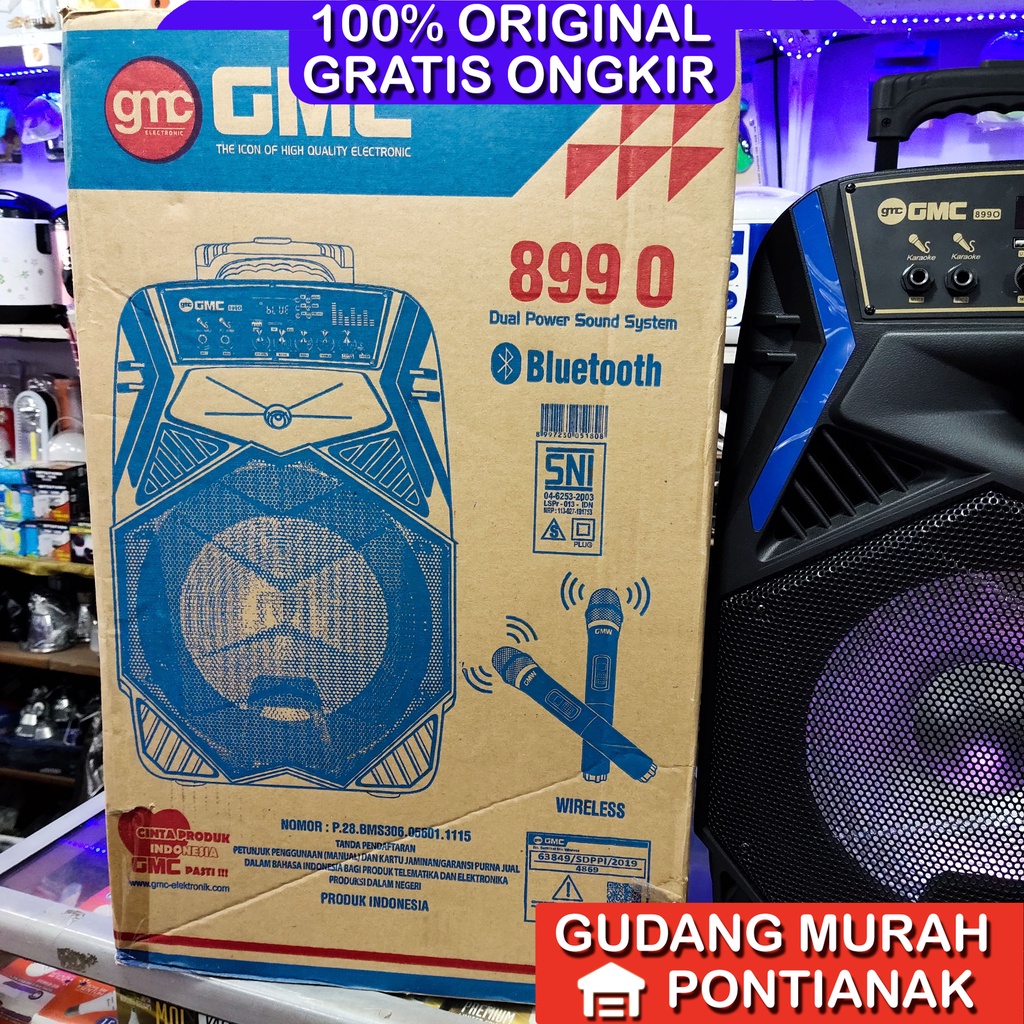 Speaker GMC 12inch 2MIC Wireless Salon Bluethoot 899O