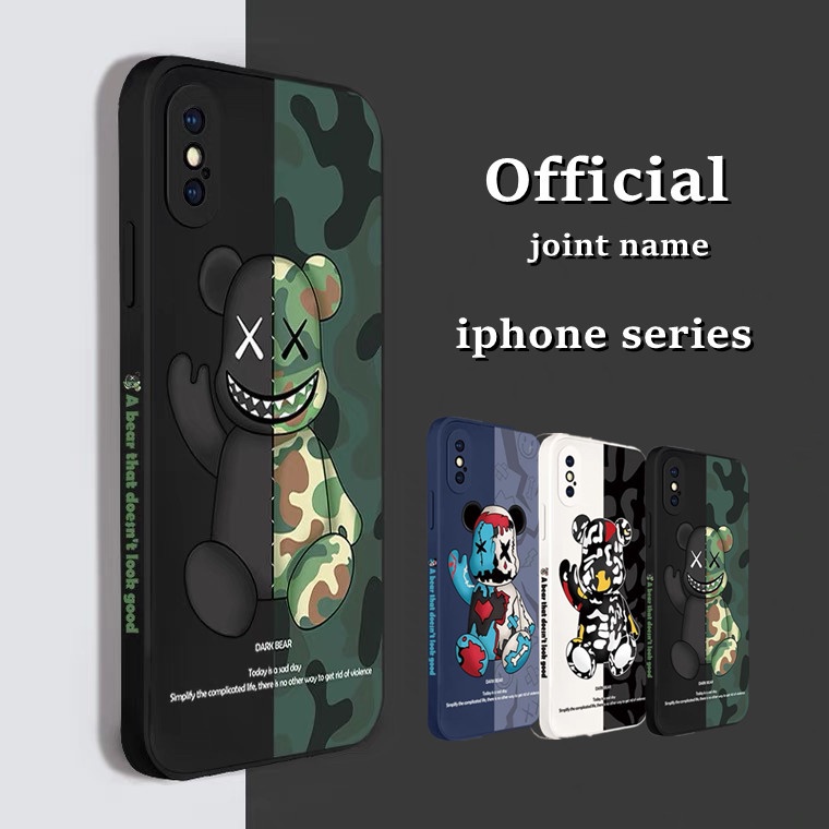 Liquid silicone violent bear case iPhone 13 12 11 pro max X/Xs max XR 7/8/SE2020 7plus/8plus full protection camera case iPhone