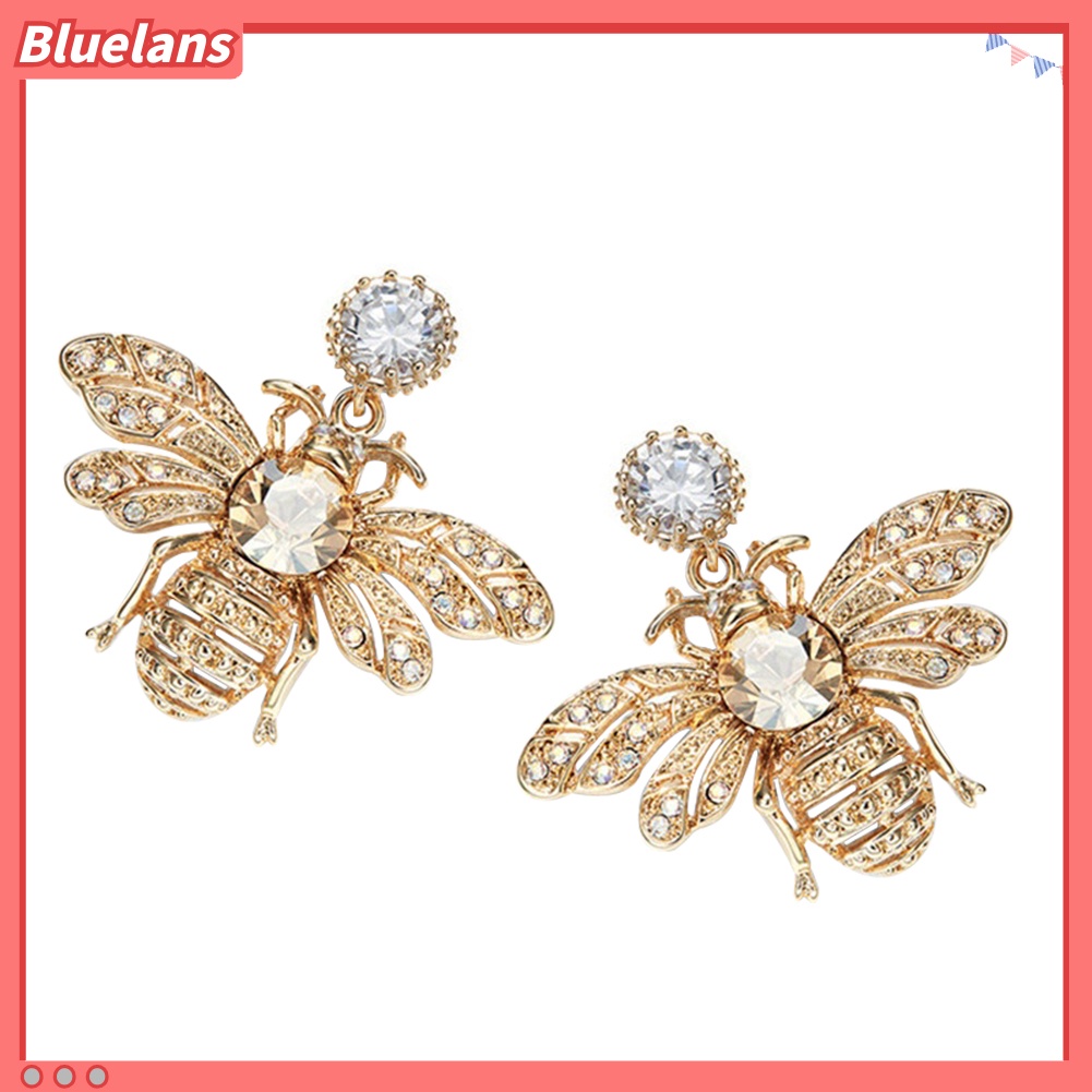 Bluelans Anting Stud Desain Lebah Madu Aksen Berlian Imitasi Untuk Wanita
