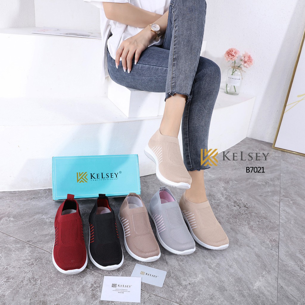 Kelsey Sepatu Wanita Flyknit Flat Shoes / Sepatu Sneakers Wanita B7021