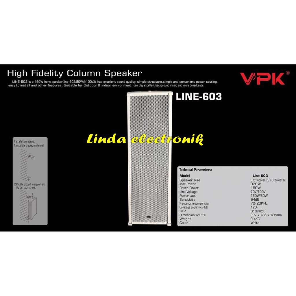 speaker colum vpk line 603 320watt column speaker vpk line603 ORYGINAL