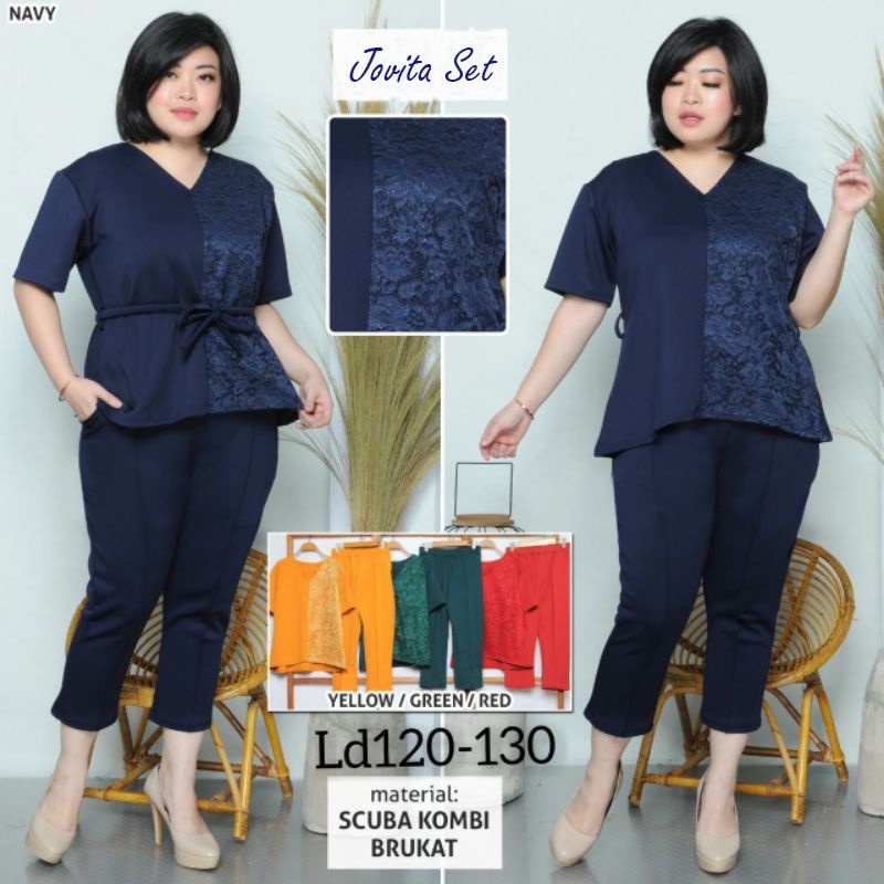 JUMBO SETELAN ATASAN SCUBA MIX BROKAT +CELANA SCUBA JOVITA FIT LD 120-130