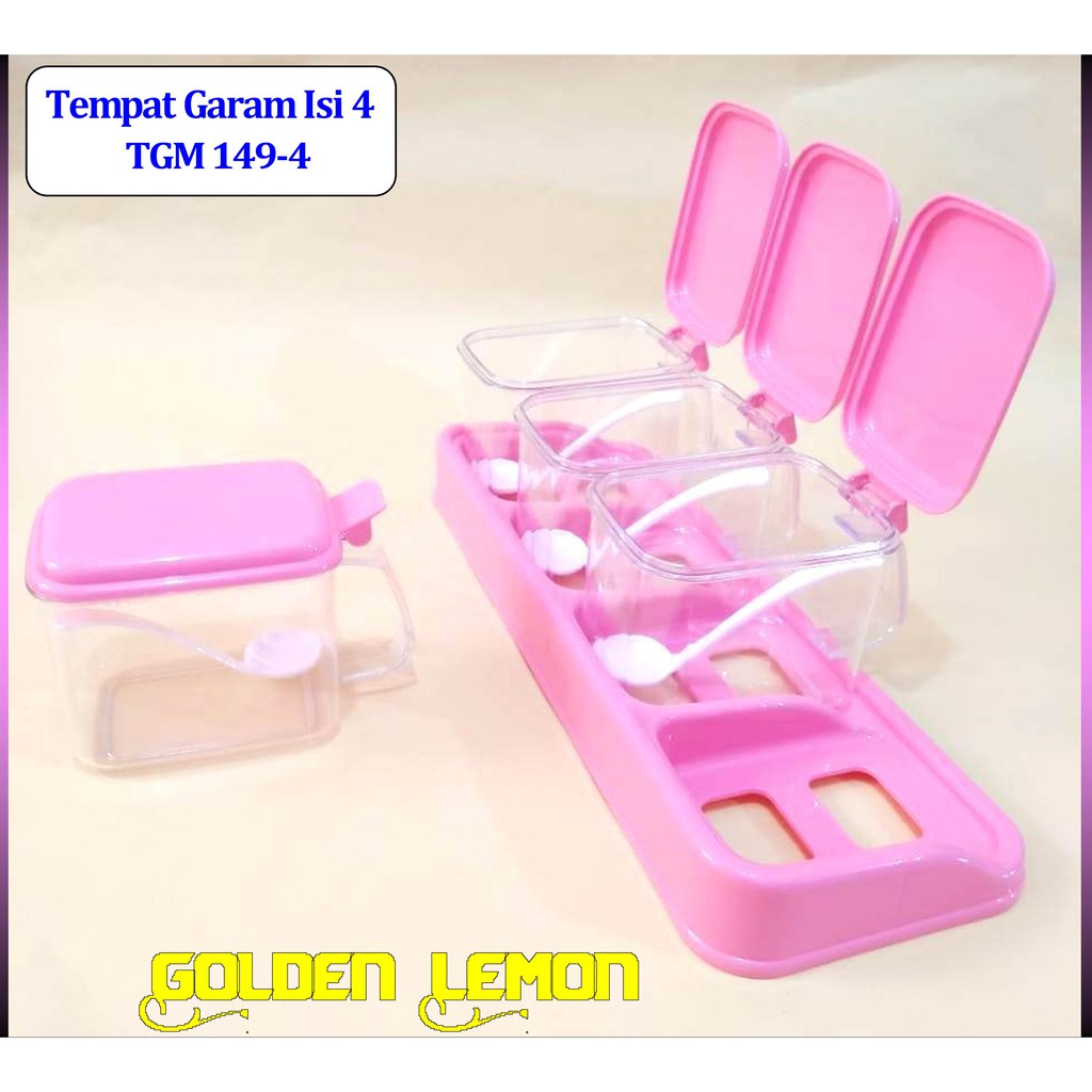 Tempat Garam Isi 4 Golden Lemon TGM 149-4/Tempat Bumbu Set/Peralatan Dapur/Wadah Bumbu Dapur Plastik