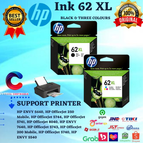 Jual Tinta HP Ink 62 XL Black Colour Original Cartridge Original