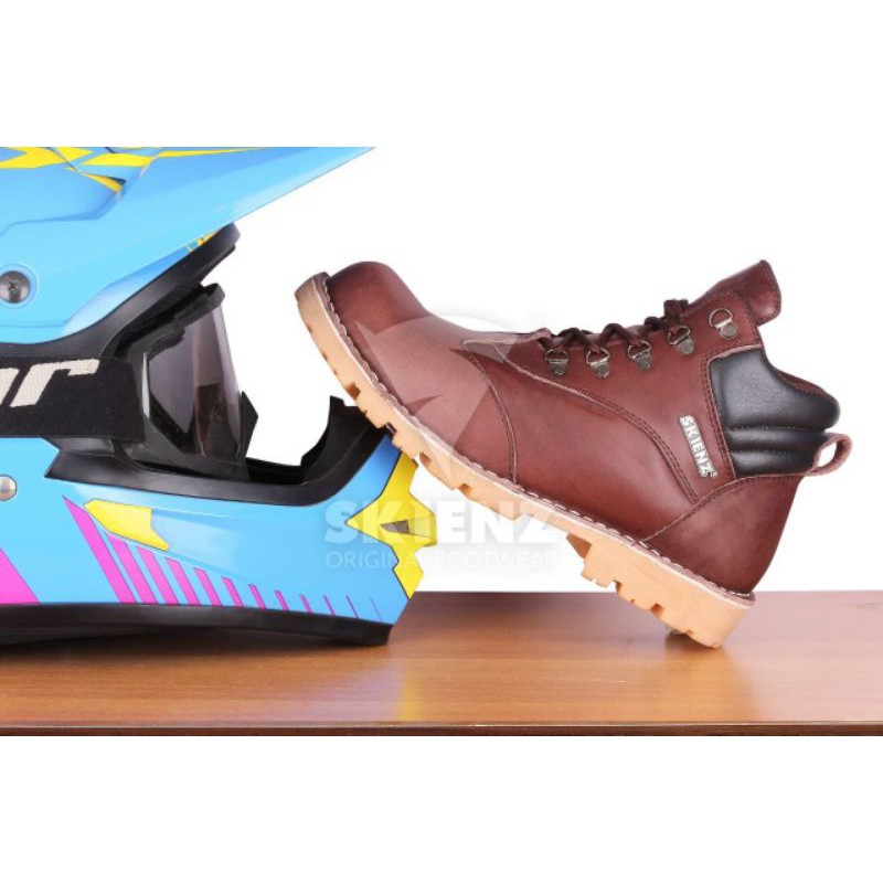 SEPATU PRIA SKIENZ M46 Sepatu Safety Boots Pria Sepatu Kulit Biker Riding Hiking Kerja
