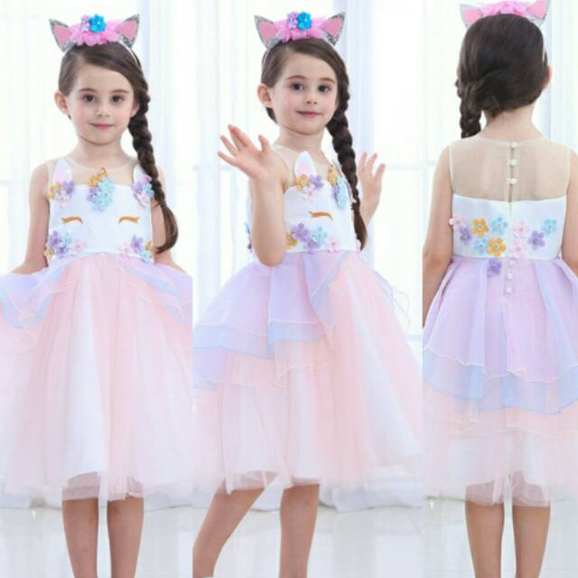 Dress unicorn import anak gaun baju pesta rok tutu unicorn mewah