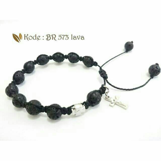 LJpassion Gelang Tangan Rosario Batu Lava 8mm